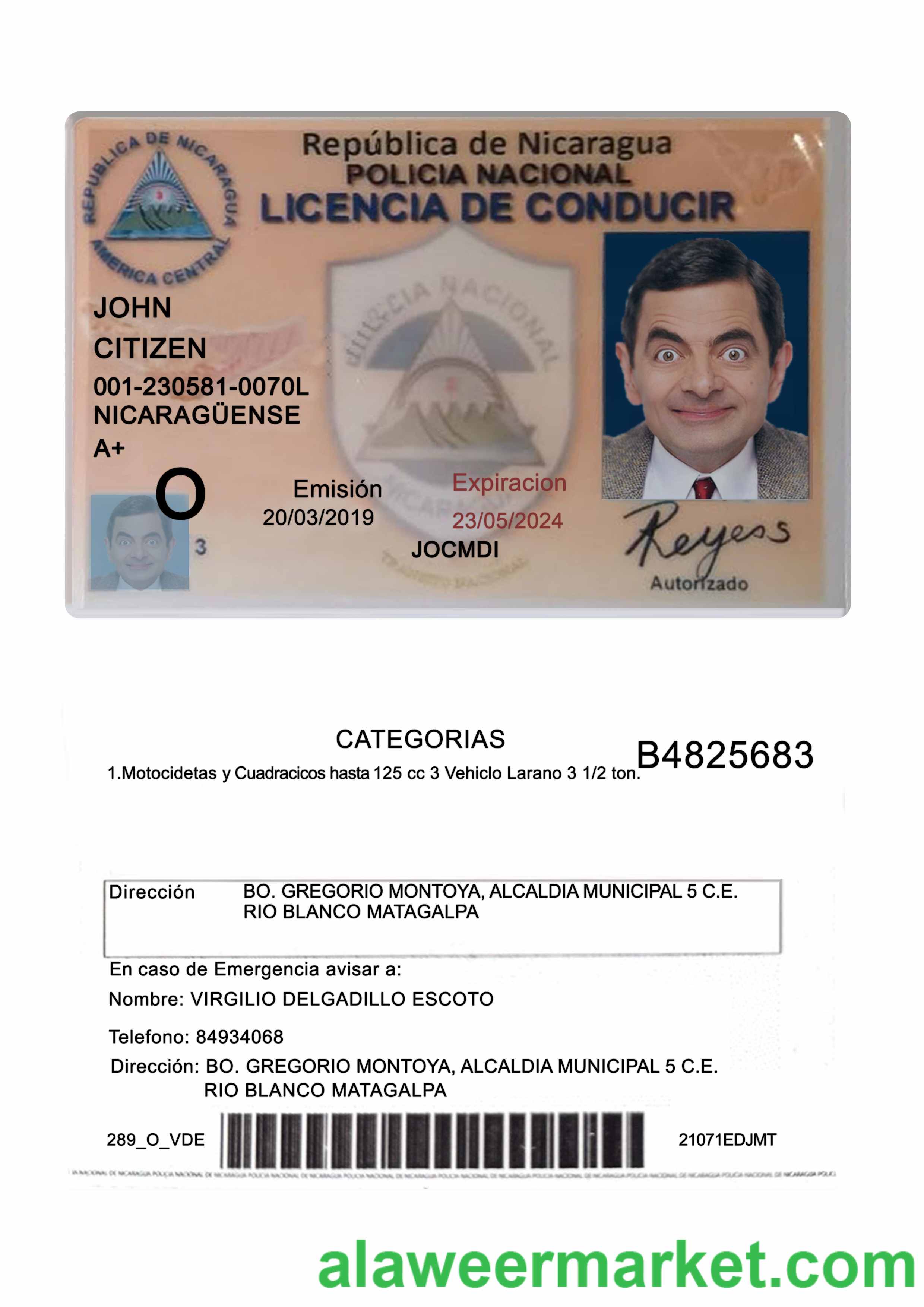 Nicaragua driving license 2019-present